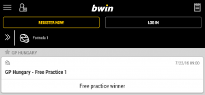 bwin Interfaz versión móvil F1